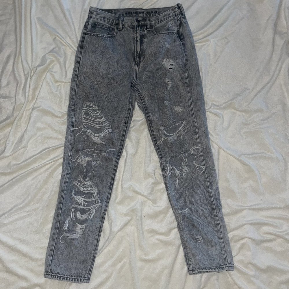 American Eagle Grey Acid Wash Mom Jean
